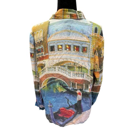 Nicole Taylor Venice Scenic Beaded Silk Shirt Large Gondola Italy Print - Picture 4 of 9